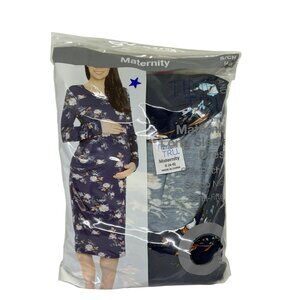 NEW Time and Tru Maternity Dress Small 4-6 Floral Purple Long Sleeve Semi-Fitted